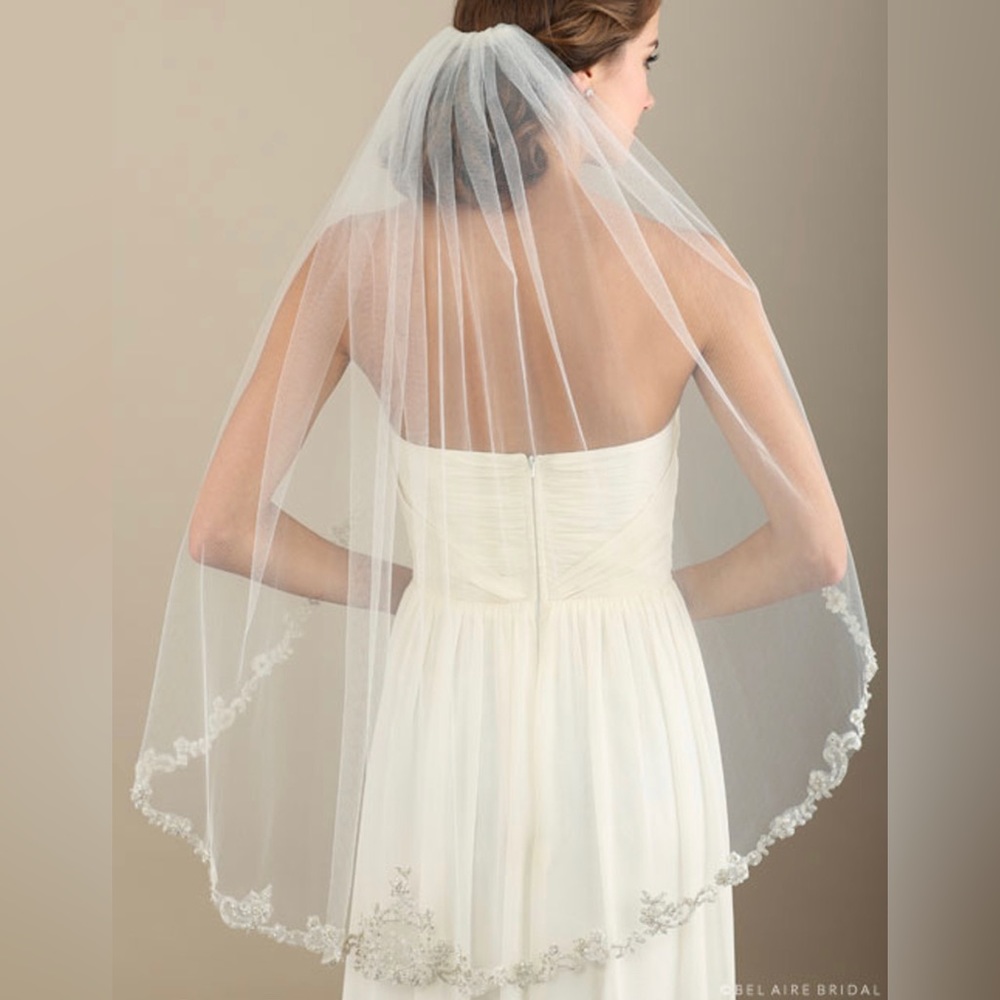 Such a Classic: Bel Aire mid length beaded wedding veil